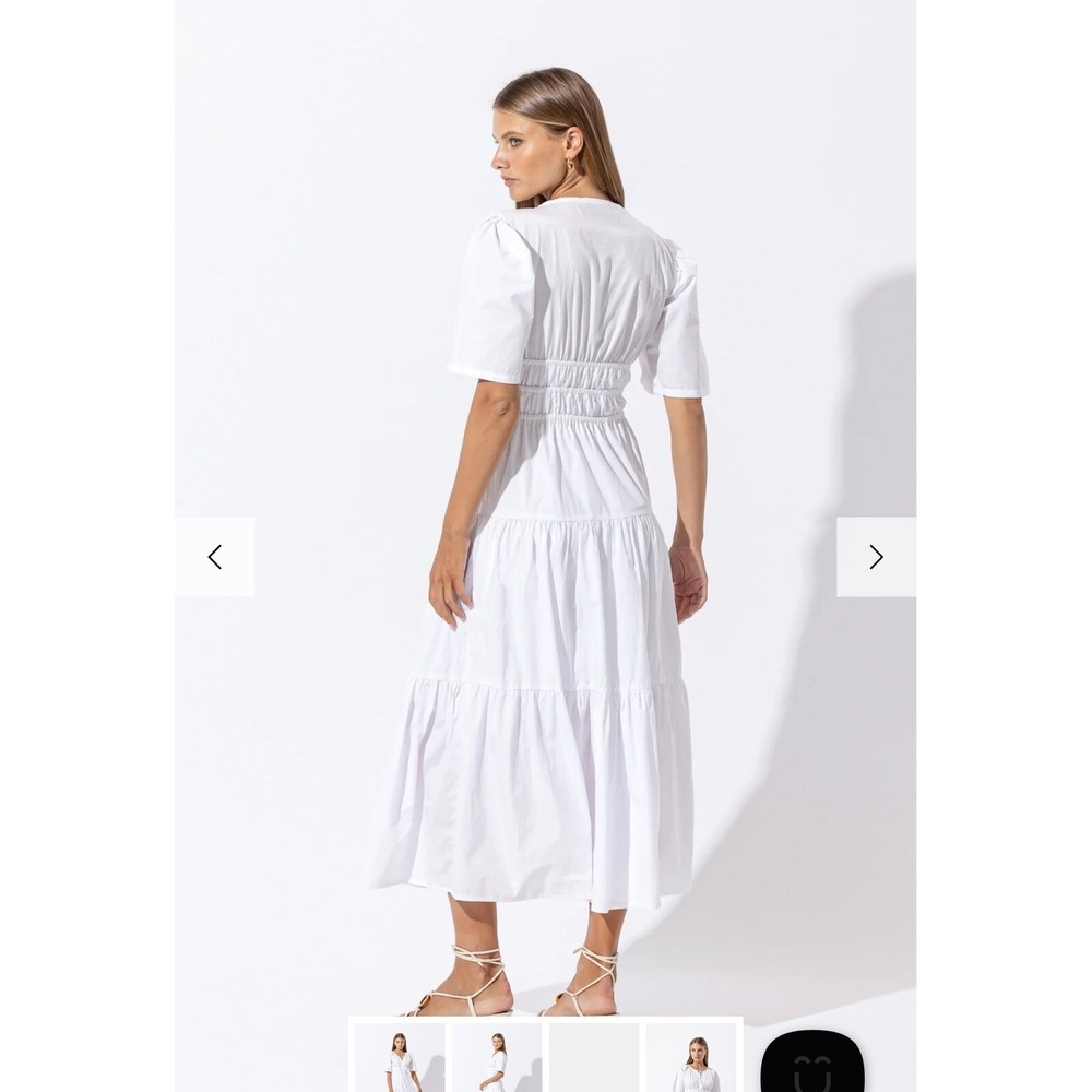Lusana white cotton Tori maxi dress Large‎ tiered poplin resort vacation - Picture 4 of 9